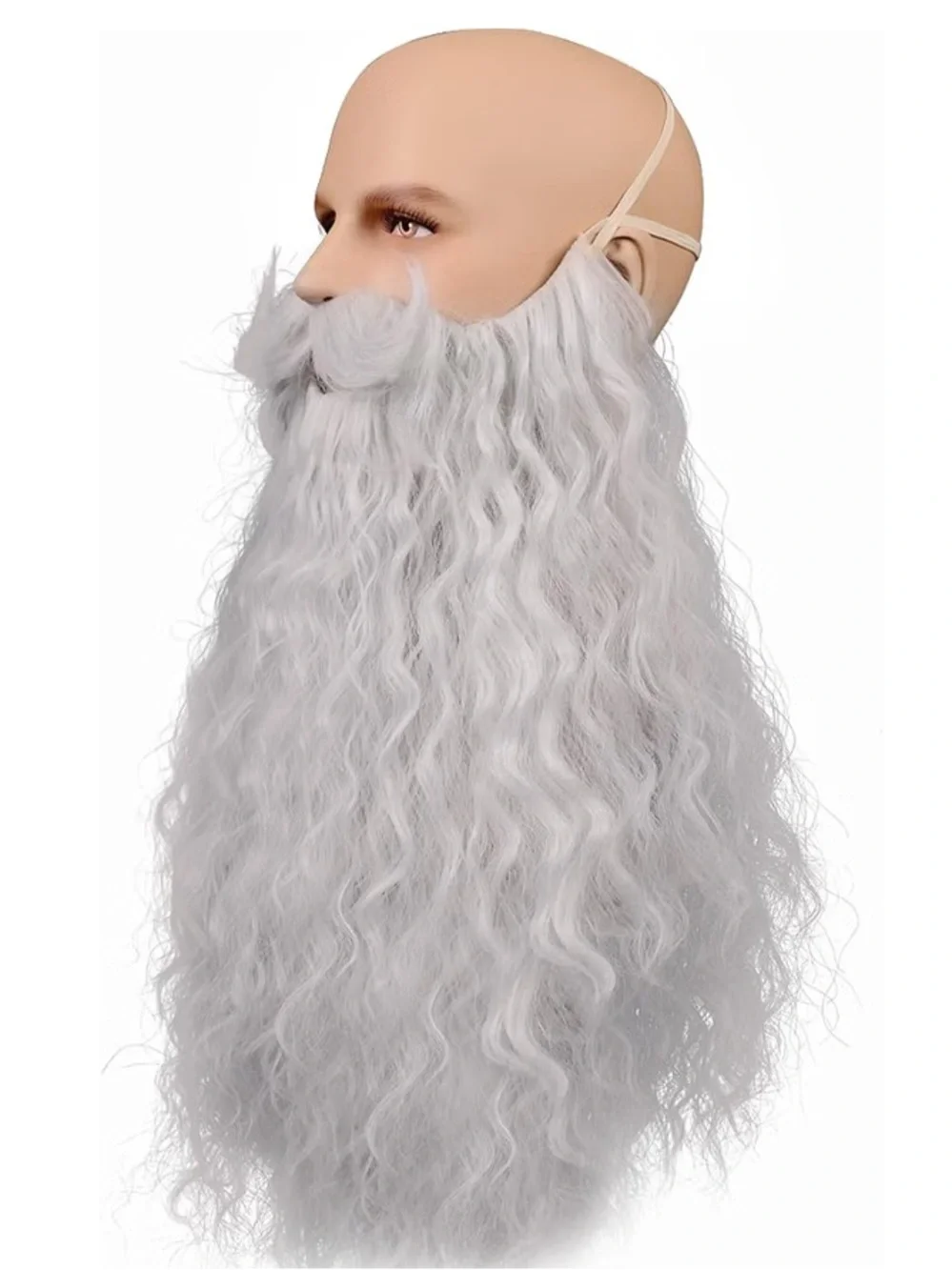NWT Wizard Long Curly Silver 18” Synthetic Beard and Mustache Costume